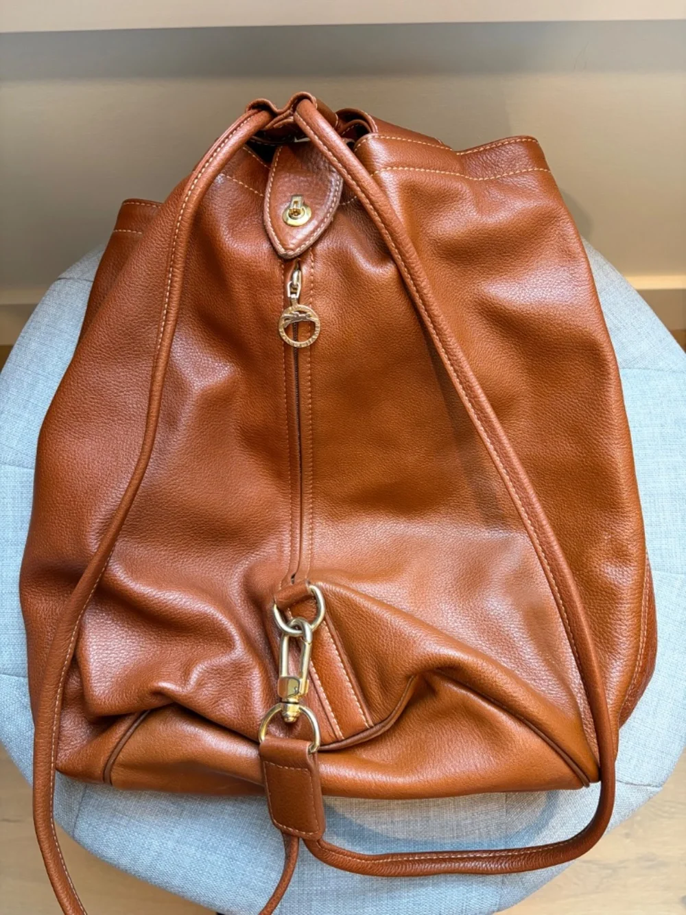 Longchamp rich cognac soft grain leather backpack